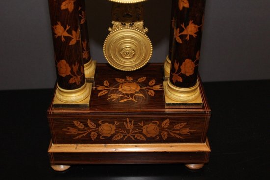 Charles X Portico Clock In Flower Marquetry