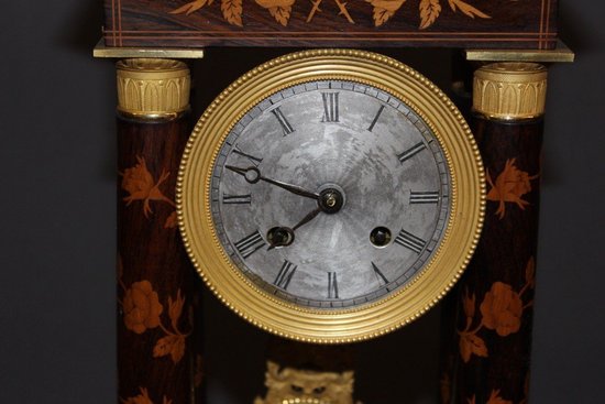 Charles X Portico Clock In Flower Marquetry