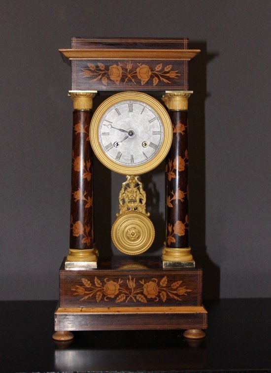 Charles X Portico Clock In Flower Marquetry