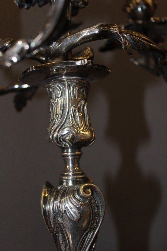 Paar Kerzenhalter Im Stil von Louis XV Aus Bronze Versilbert XIX