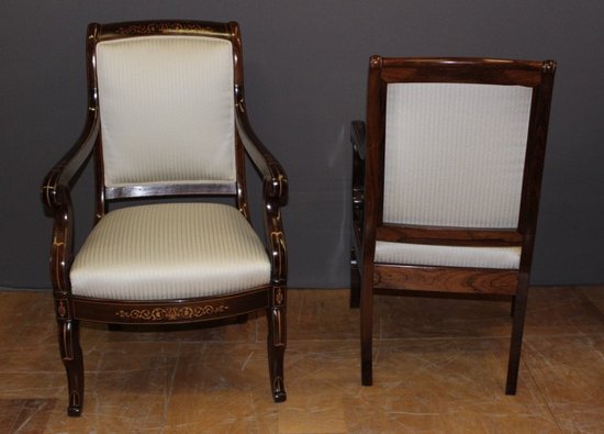 Pair Of Charles X period Armchairs In Marquetry