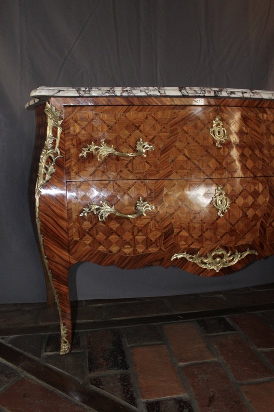 Louis XV Style Cube Inlaid Chest Of Drawers