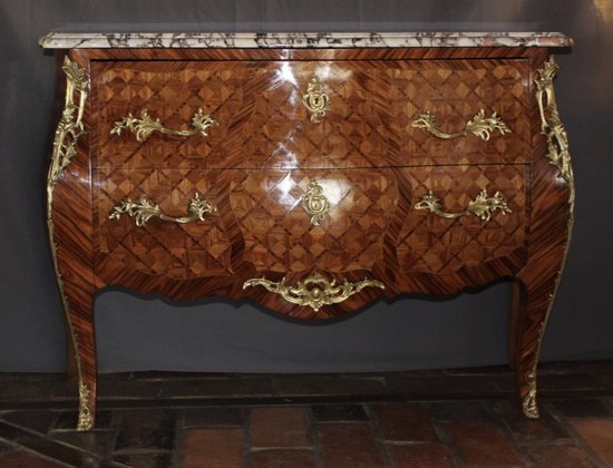 Louis XV Style Cube Inlaid Chest Of Drawers