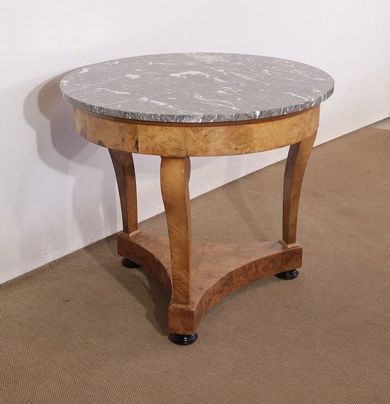 Pedestal table in walnut and marble, Restoration period - Early 19th century