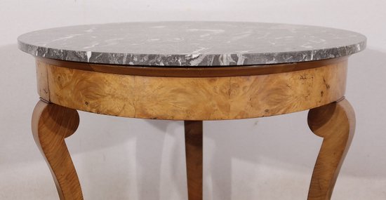 Pedestal table in walnut and marble, Restoration period - Early 19th century