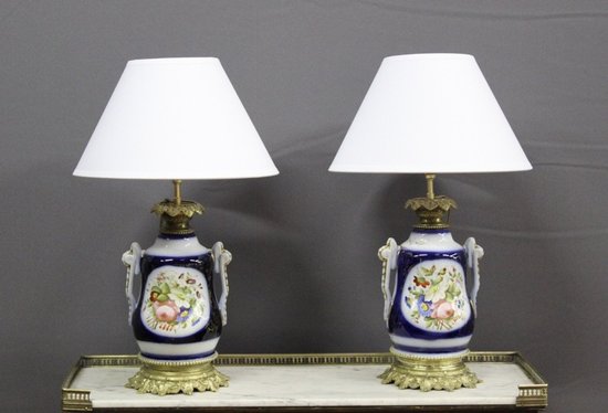 Paire De Lampes En Porcelaine De Bayeux Fin XIX