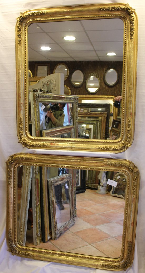 Pair Of Antique Rectangle Gold Leaf Beaded Mirrors Original, nitrate mirror 88 X 104 Cm