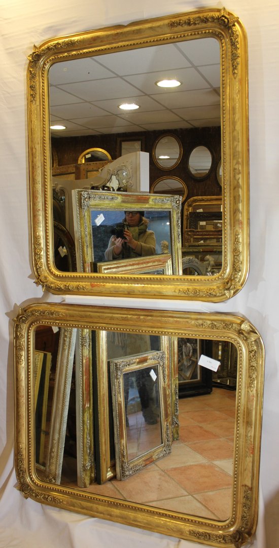 Pair Of Antique Rectangle Gold Leaf Beaded Mirrors Original, nitrate mirror 88 X 104 Cm