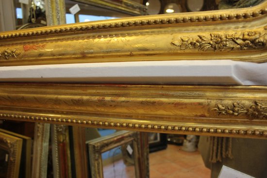 Pair Of Antique Rectangle Gold Leaf Beaded Mirrors Original, nitrate mirror 88 X 104 Cm