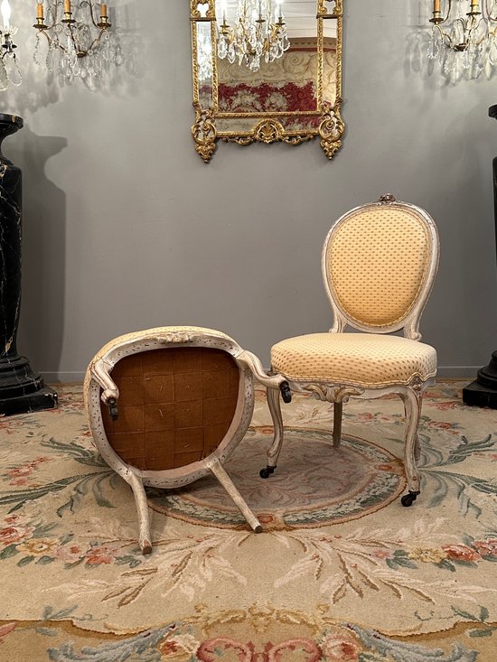 Paire De Chaises De Style Louis XV En Bois Laque Epoque XIXeme