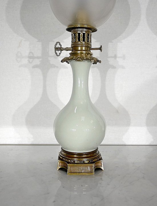 Pair of Celadon and Bronze Oil Lamps, Napoleon III period - Mid 19th century