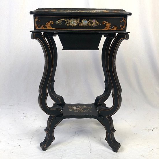 Napoleon III work table, burgundy blackened wood