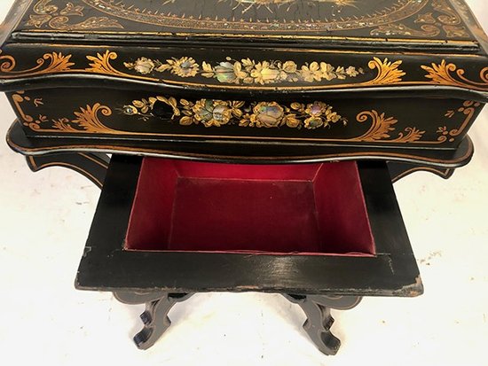 Napoleon III work table, burgundy blackened wood