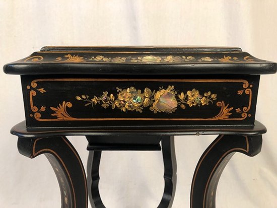 Napoleon III work table, burgundy blackened wood