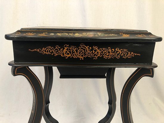 Napoleon III work table, burgundy blackened wood