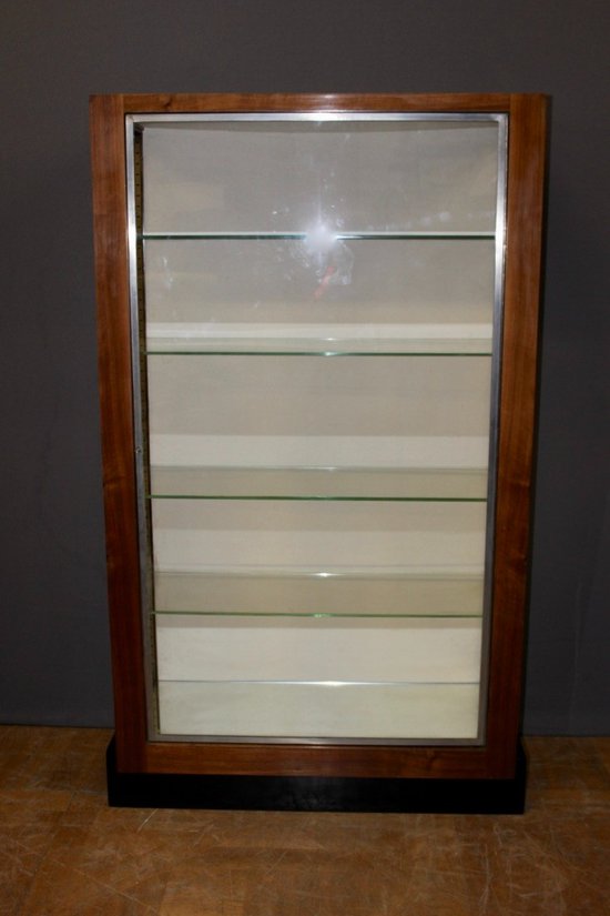 Art Deco period walnut and nickel-plated brass display case circa 1930