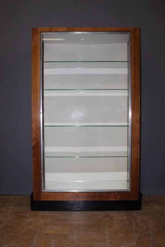 Art Deco period walnut and nickel-plated brass display case circa 1930