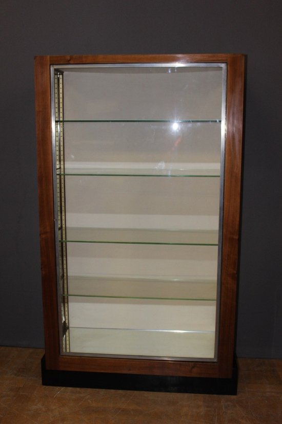 Art Deco period walnut and nickel-plated brass display case circa 1930