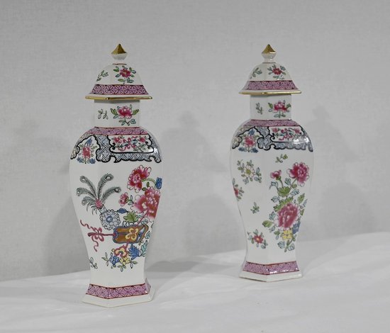 Pair of Hexagonal Earthenware Vases, China - Late 19th century