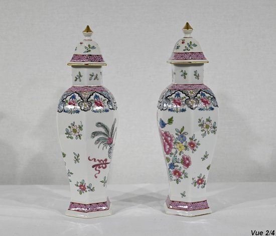 Pair of Hexagonal Earthenware Vases, China - Late 19th century