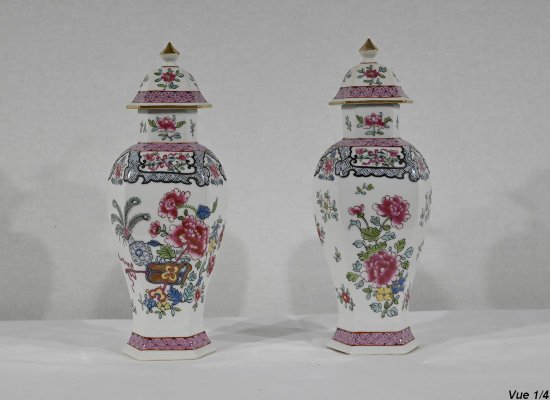 Pair of Hexagonal Earthenware Vases, China - Late 19th century