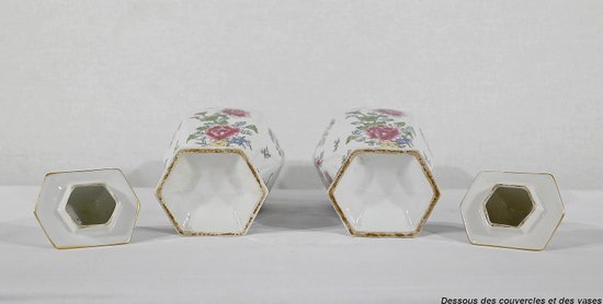 Pair of Hexagonal Earthenware Vases, China - Late 19th century