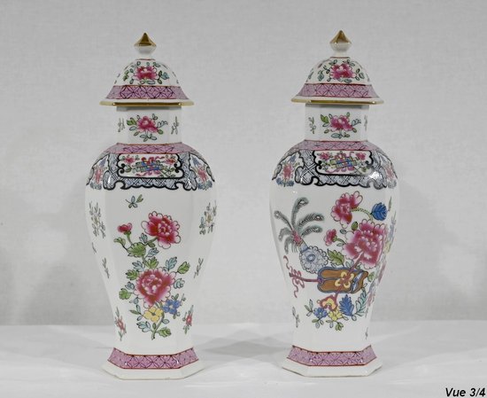 Pair of Hexagonal Earthenware Vases, China - Late 19th century