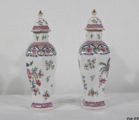 Pair of Hexagonal Earthenware Vases, China - Late 19th century