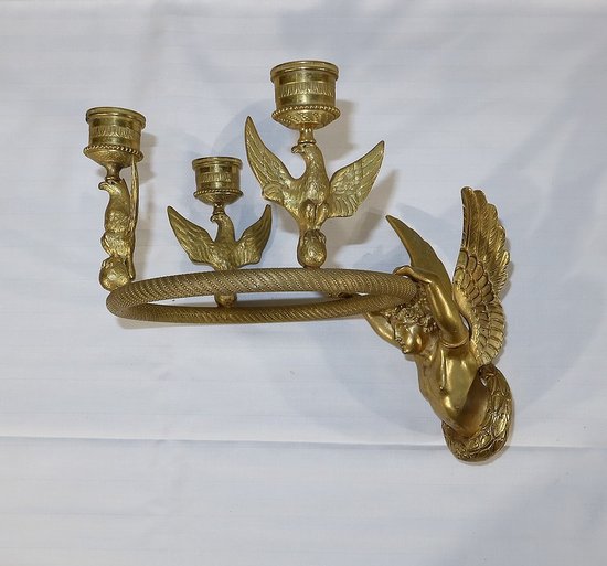 Pair of gilt bronze candle holders, Empire - Early 19th century