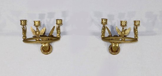 Pair of gilt bronze candle holders, Empire - Early 19th century