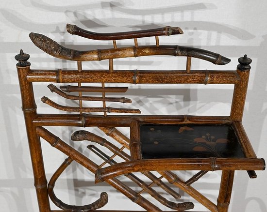 Small Bamboo Shelf and Pair of Wall Brackets with Asian decoration - 1920