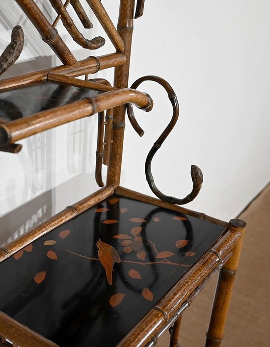 Small Bamboo Shelf and Pair of Wall Brackets with Asian decoration - 1920