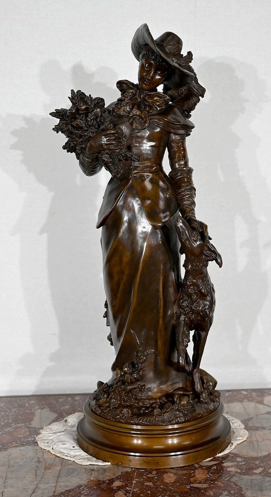 Important Bronze " The elegant lady and her dog ", by A. Gaudez - End of XIXth century