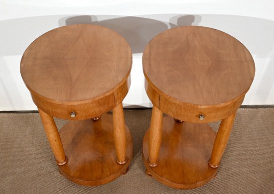 Pair of small cherry wood pedestal tables, Empire style - Mid 20th century