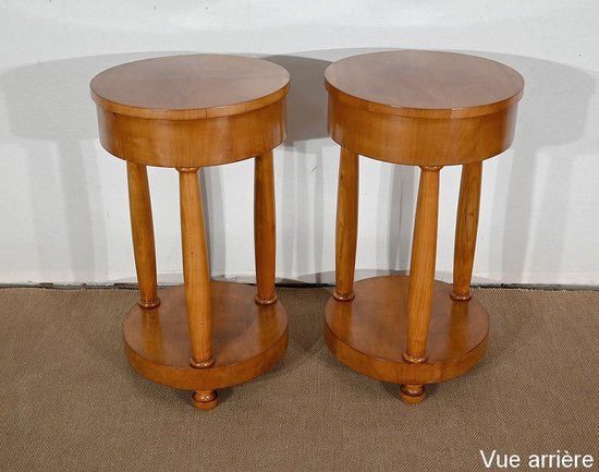 Pair of small cherry wood pedestal tables, Empire style - Mid 20th century