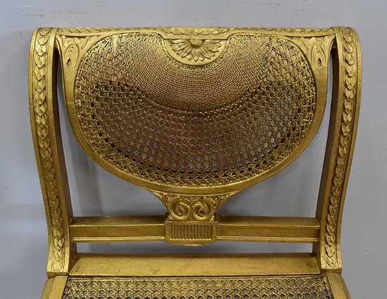 Small Gilded Wood and Cane Bench, Louis XVI style - 1900