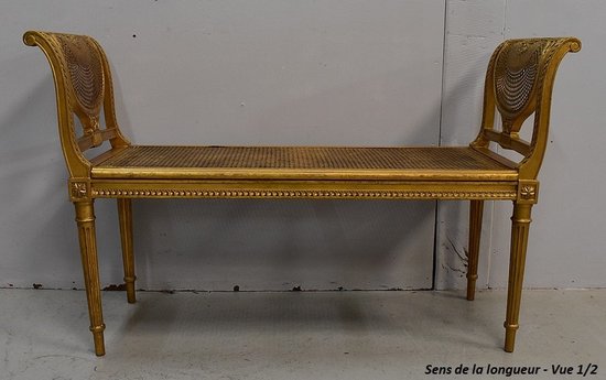 Small Gilded Wood and Cane Bench, Louis XVI style - 1900