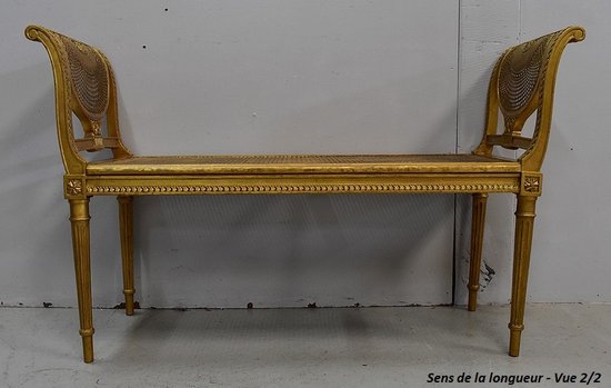 Small Gilded Wood and Cane Bench, Louis XVI style - 1900