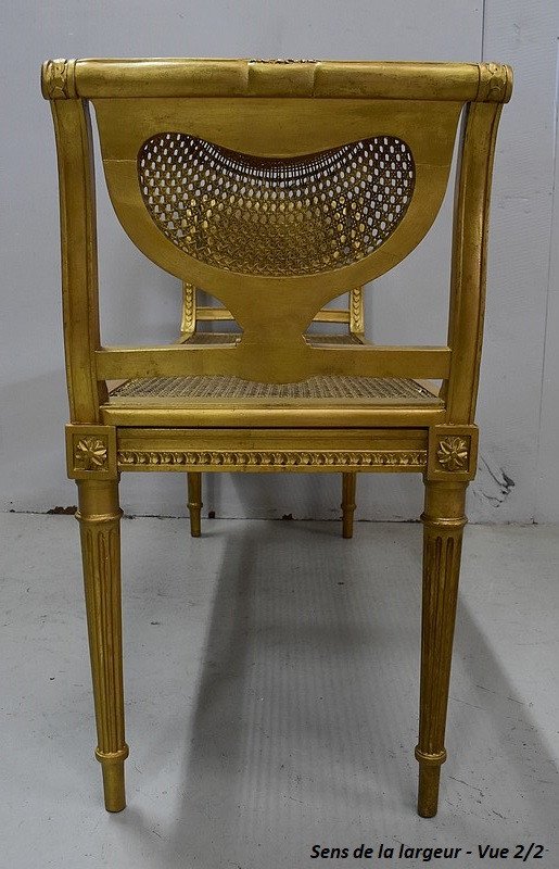 Small Gilded Wood and Cane Bench, Louis XVI style - 1900