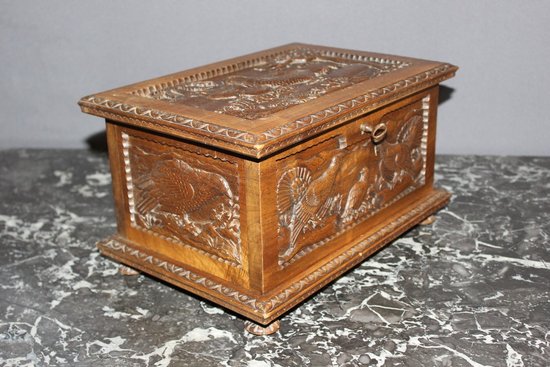 Walnut box with animals decoration end of XIX