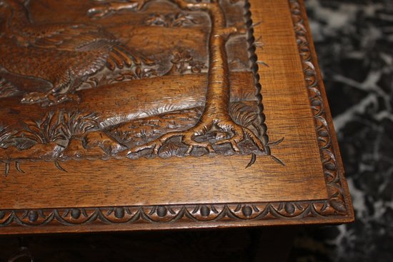 Walnut box with animals decoration end of XIX