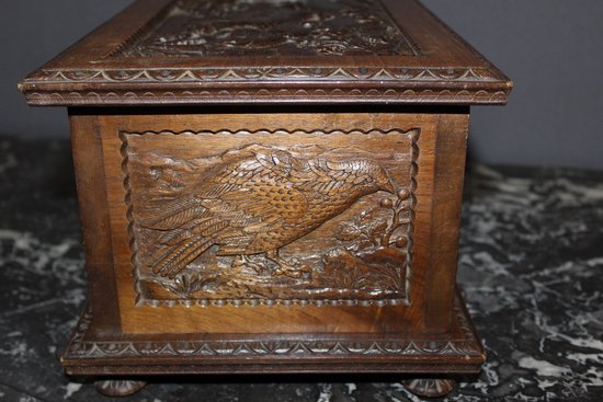 Walnut box with animals decoration end of XIX