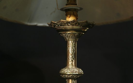 Paire De Lampes En Bronze Néogothique, XIXème siècle 