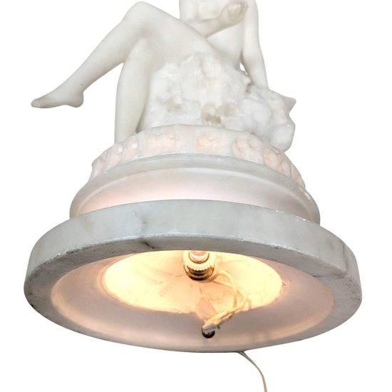 Lampada da notte in alabastro Art Déco del 1930, di Umbetrto Stiaccini