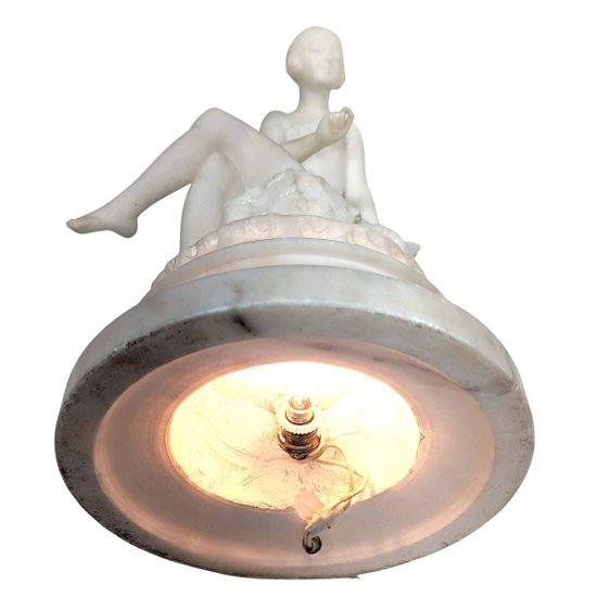 Lampada da notte in alabastro Art Déco del 1930, di Umbetrto Stiaccini