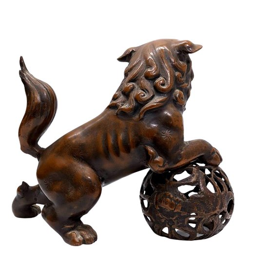 Chien De Fô En Bronze Patine Chocolat