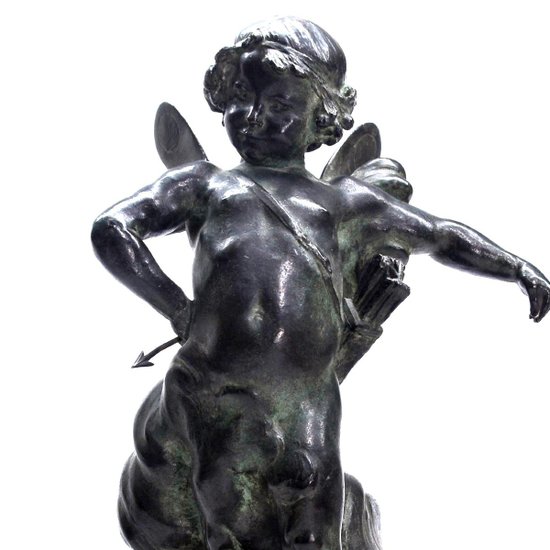 Cupid Bronze Green Patina Late Nineteenth Time