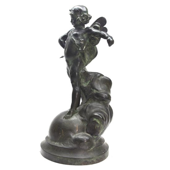 Cupid Bronze Green Patina Late Nineteenth Time