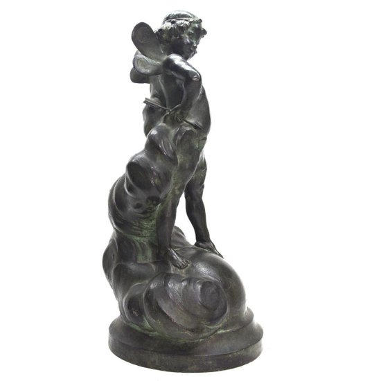 Cupid Bronze Green Patina Late Nineteenth Time