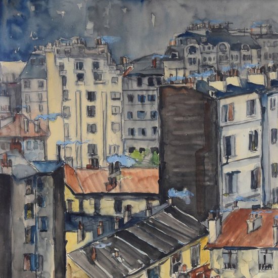 Parisian Roofs Gouache Signed Ginther